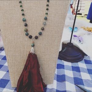 Handmade Beaded Necklace with a Sari Silk Tassel